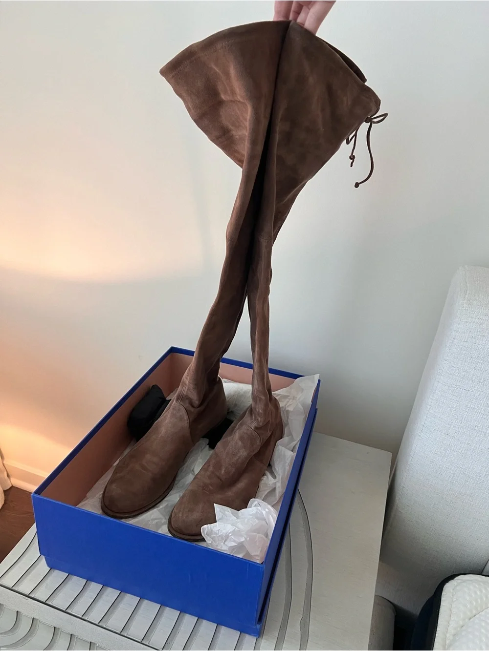 Stuart Weitzman Over-the-Knee Suede Boots in Taupe Brown